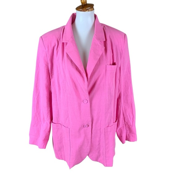 Storets Hot Pink Cotton Blazer S/M Oversized Lightweight Button Front Pockets - Picture 1 of 8